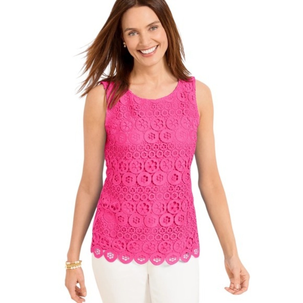 Talbots Lace Trim Knit Shell Top Size Petite P Pink NWT